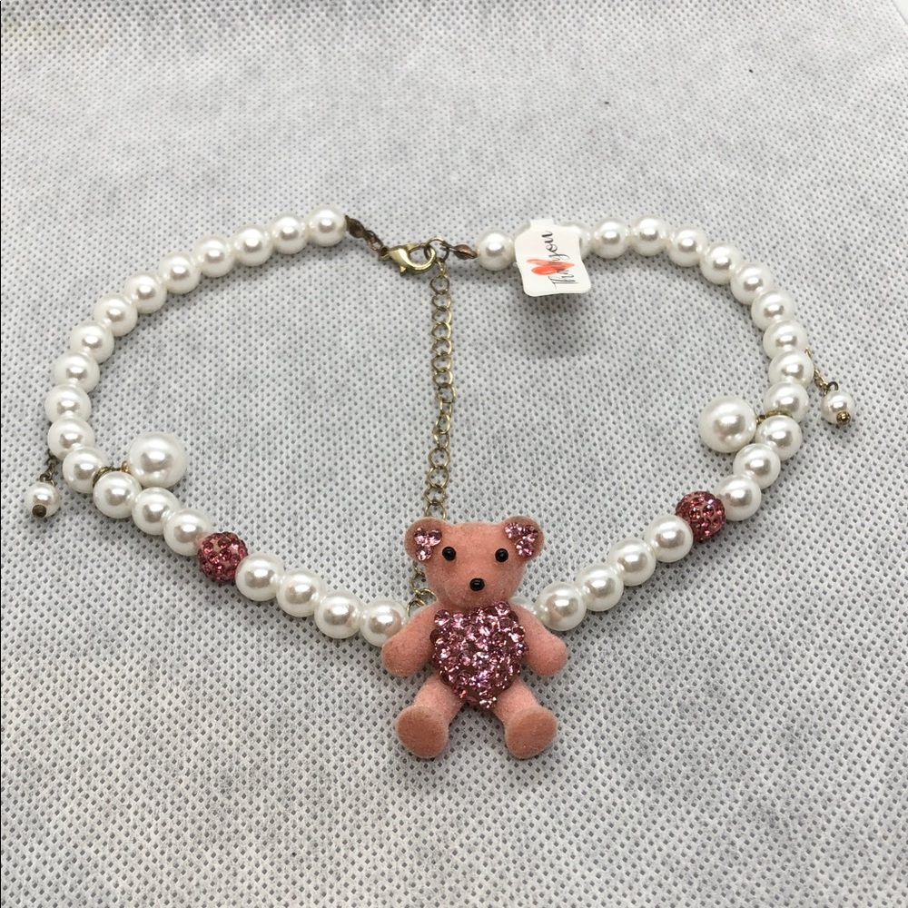 Kids Pearl Necklace with Pink Teddy Charm - Brand:
